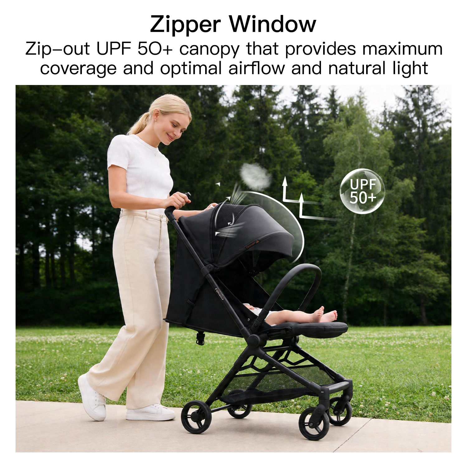 Gromast F2-Foldito Lightweight Stroller with Cabin-Size UPF 50+ Canopy