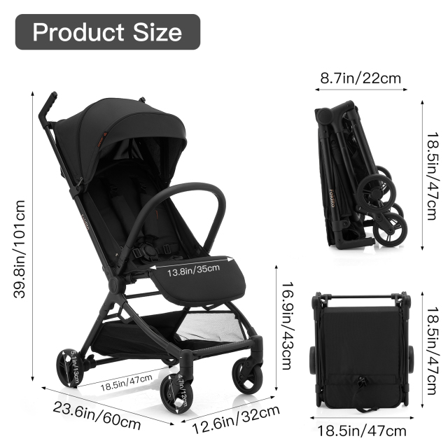 Gromast F2-Foldito Lightweight Stroller with Cabin-Size UPF 50+ Canopy