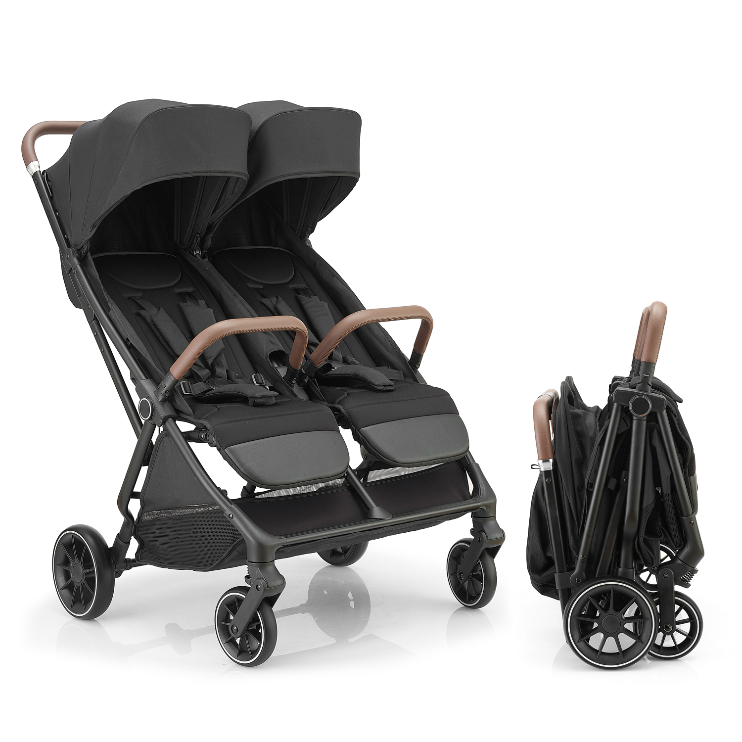 Auto-Fold ODM Twin Baby Stroller with Linked Brake and EVA Wheels