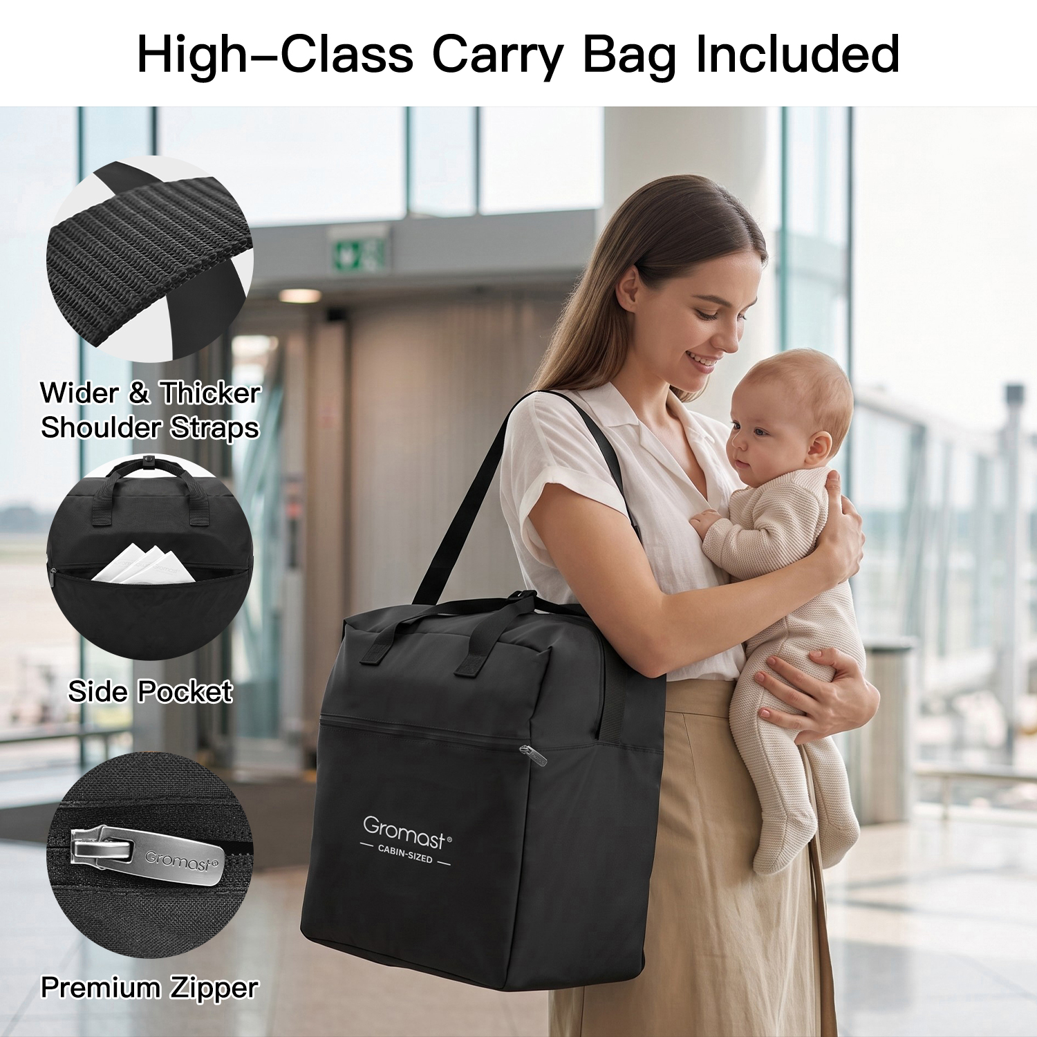 Gromast Cabin Size Travel Stroller with Auto-Fold and UPF 50+