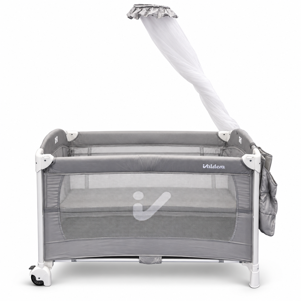 ODV9030 Aluminum Baby Crib with Lowering Side Rail – Light Grey & White