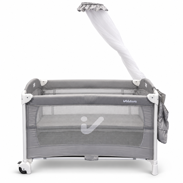 ODV9030 Aluminum Baby Crib with Lowering Side Rail – Light Grey & White