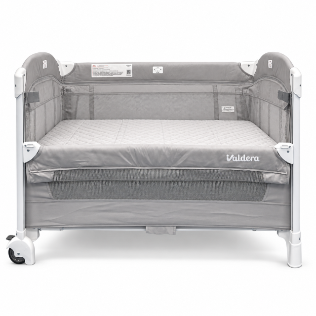 ODV9030 Aluminum Baby Crib with Lowering Side Rail – Light Grey & White