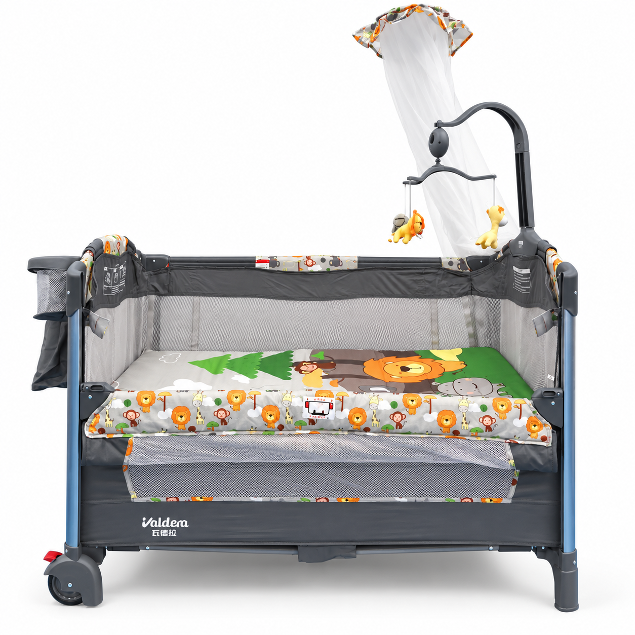ODV9011 Aluminum Baby Crib with Lowering Side Rail – 107cm, Animal Prints