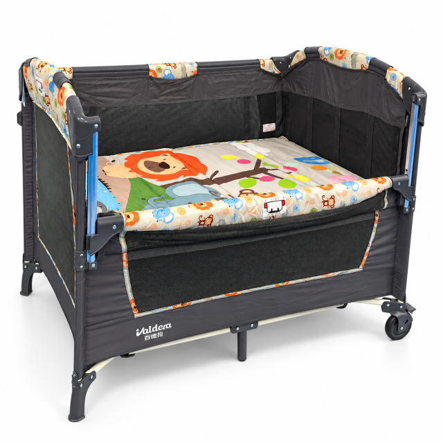 ODV9021 Aluminum Baby Crib with Lowering Side Rail – 120cm, Animal Prints