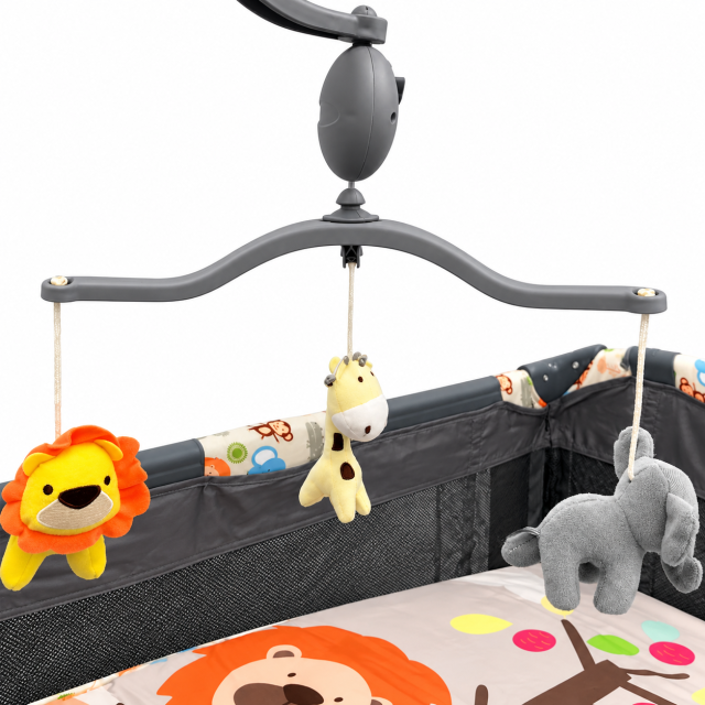 ODV9011 Aluminum Baby Crib with Lowering Side Rail – 107cm, Animal Prints