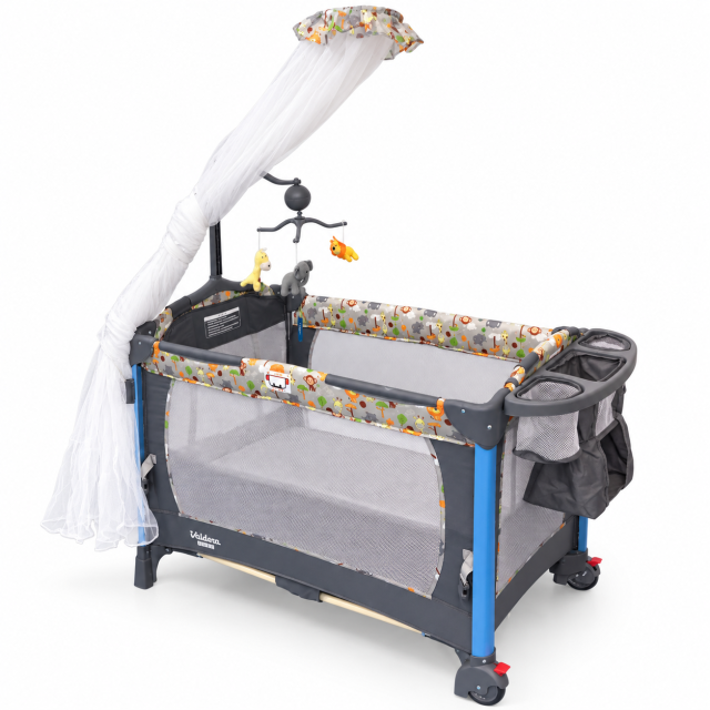 ODV9021 Aluminum Baby Crib with Lowering Side Rail – 120cm, Animal Prints