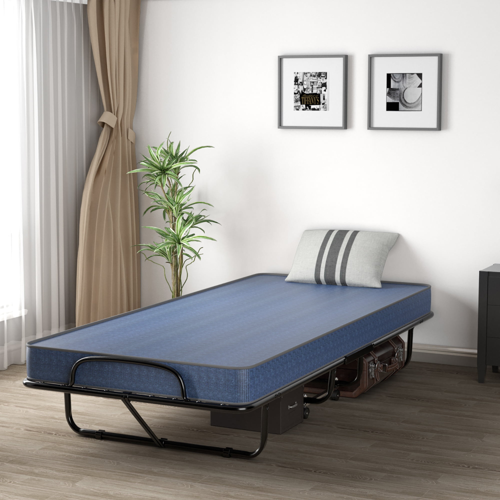 Cama plegable para invitados adicionales con colchón de espuma viscoelástica fabricada en Italia