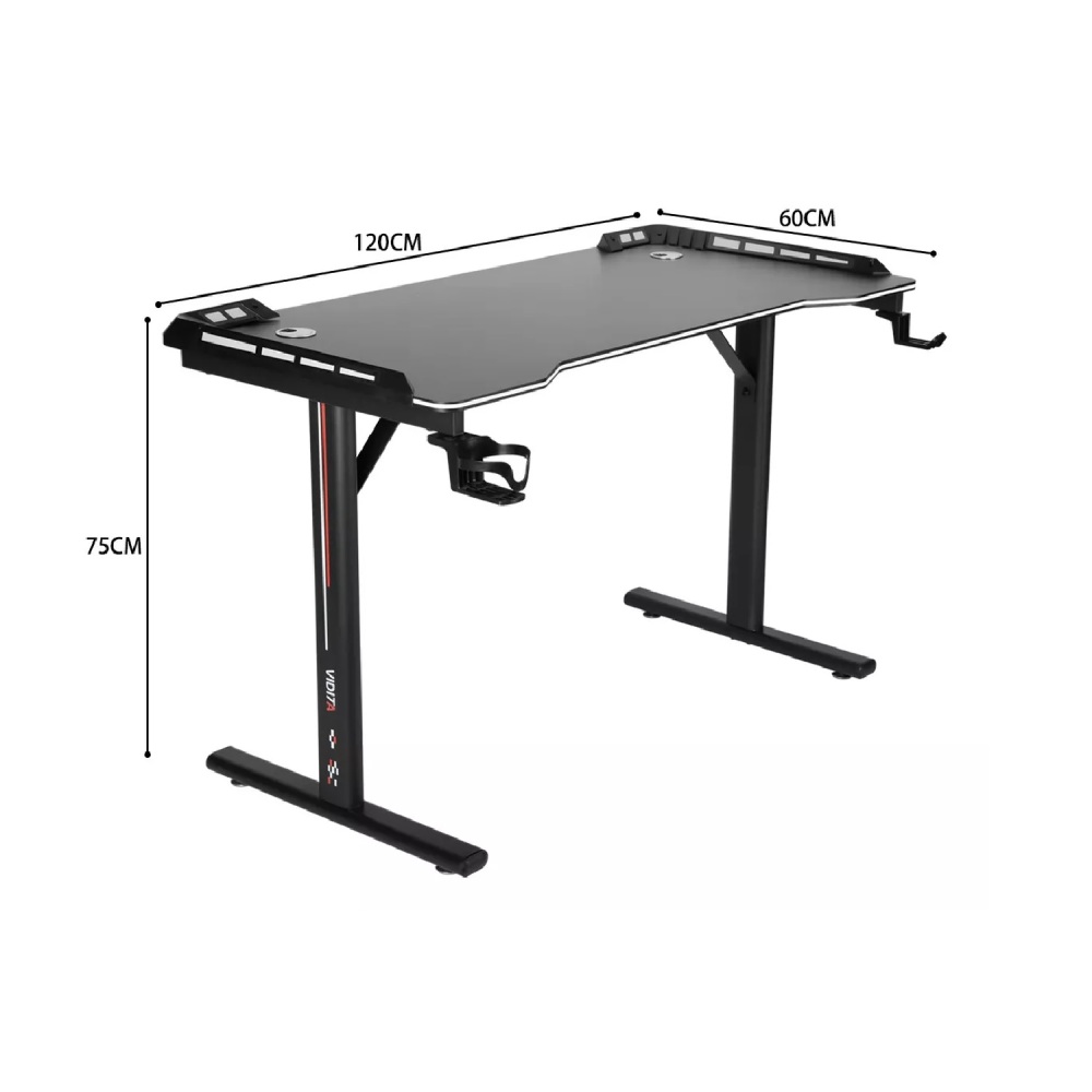 Set Silla Gamer Con Reposapiés y Escritorio Gamer T-RGB 120cm Negro