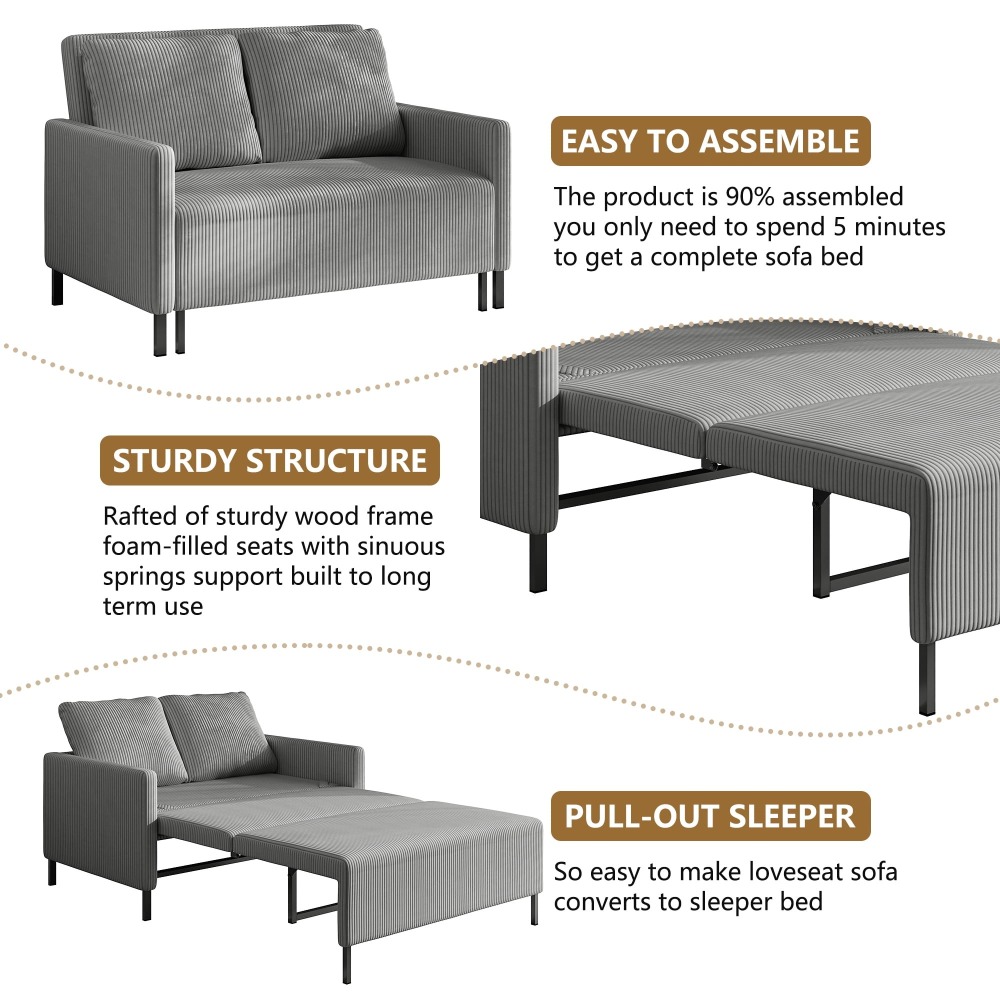 Sofá Cama Convertible de Chenille, Loveseat para 2 Personas con Brazos Modernos