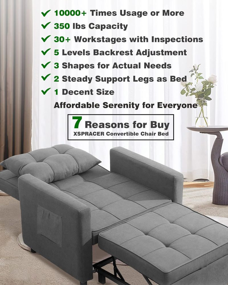[Actualizado] Silla convertible, cama 3 en 1, respaldo ajustable sin escalón, sillón, sofá, cama, forro polar, gris oscuro, uno individual