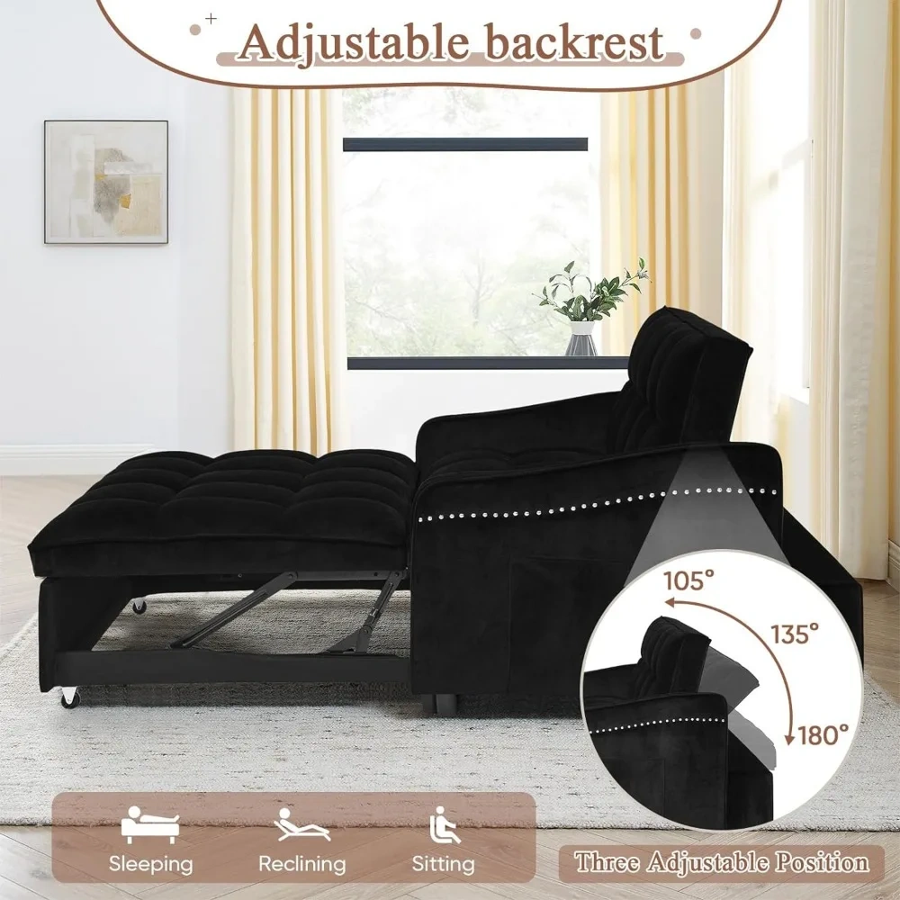 Sofá cama 3 en 1 con puerto USB y tipo C, sofá de dos plazas de 52" con cama extraíble