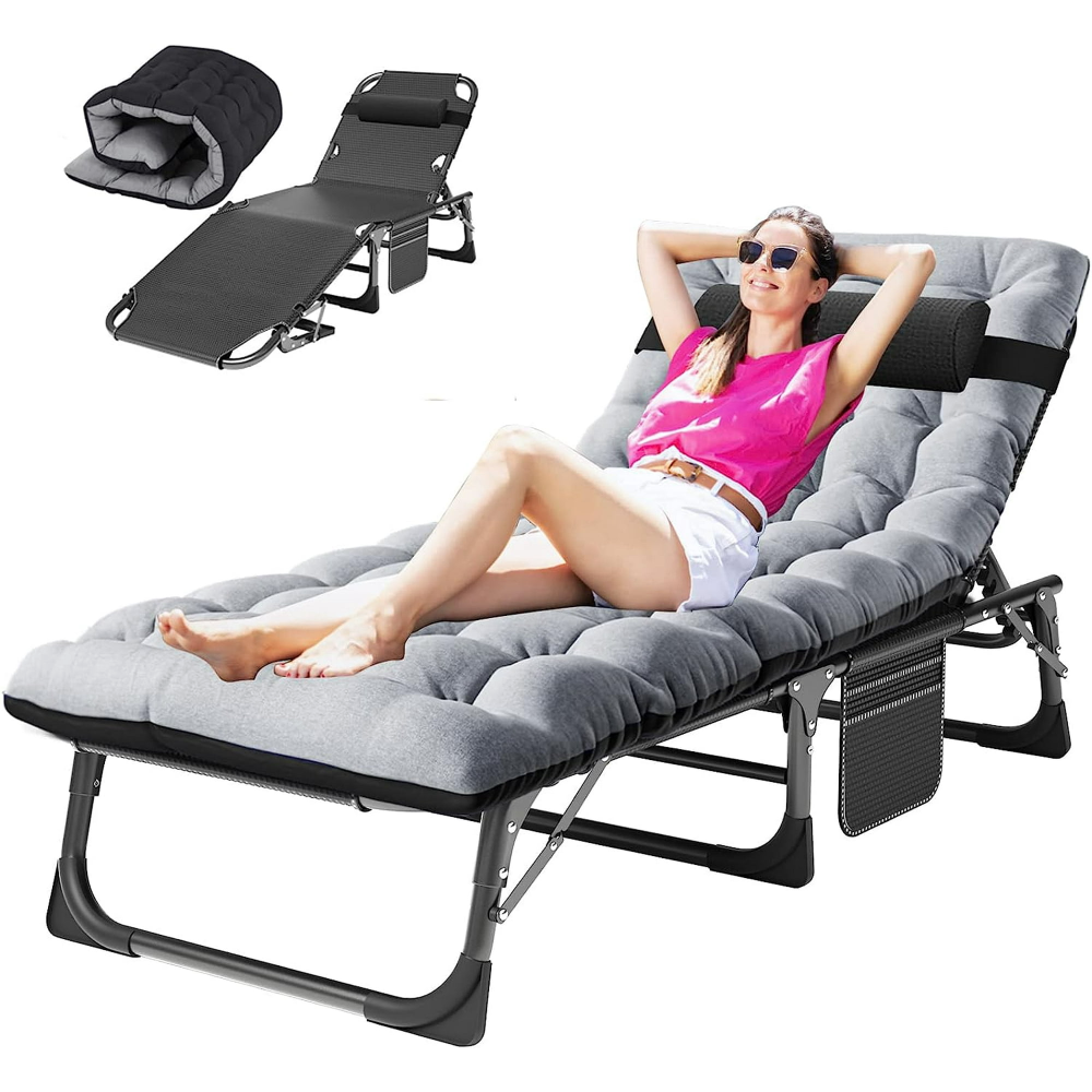 Sillón plegable, sillón reclinable para exteriores ajustable en 5 posiciones