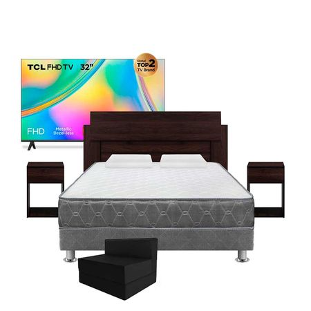 Pack Dormitorio  plazas + Veladores + Sofá Cama + Televisor LED 32" FHD