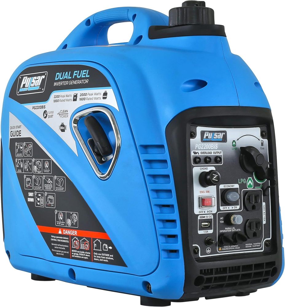 PG2200BiS - Generador portátil con Doble Combustible silencioso de 2.200 W con Salida USB y Capacidad paralela, Compatible con Carb, Compatible con PG2200BiS