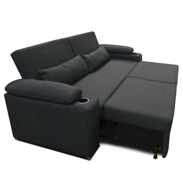 Sofa cama Matrimonial en Lino Gris Oxford Portavasos integrado