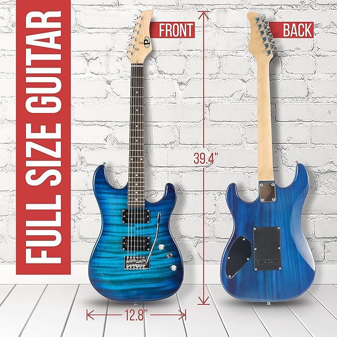 Guitarra Eléctrica con Amplificador, Madera Maciza, Incluye Accesorios Ideal para Principiantes, Tamaño Completo, Humbucker, 3 Vías, Rojo Madera