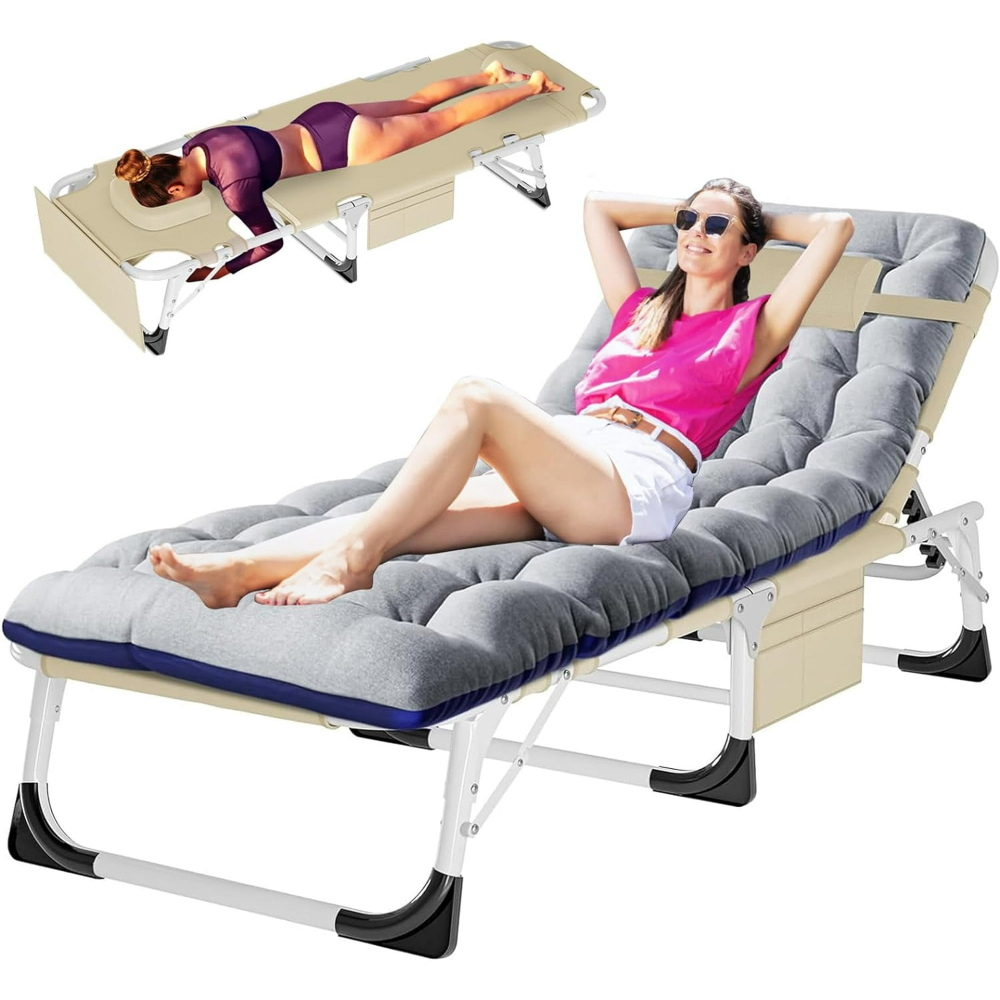 Sillón plegable, sillón reclinable para exteriores ajustable en 5 posiciones