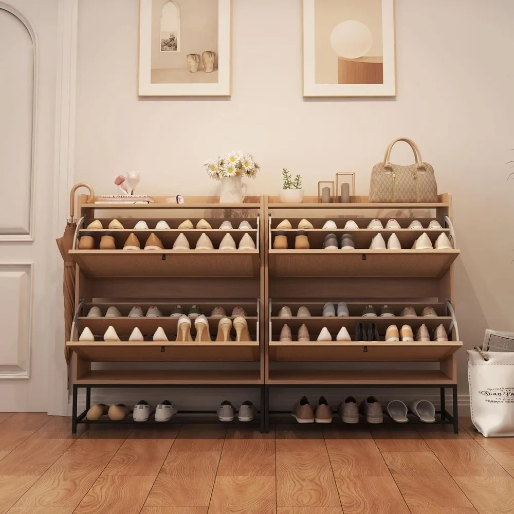 Freestanding Shoe Cabinet  Flip Drawers - Modern Narrow Organizer for Hallway, Bedroom, and Entryway