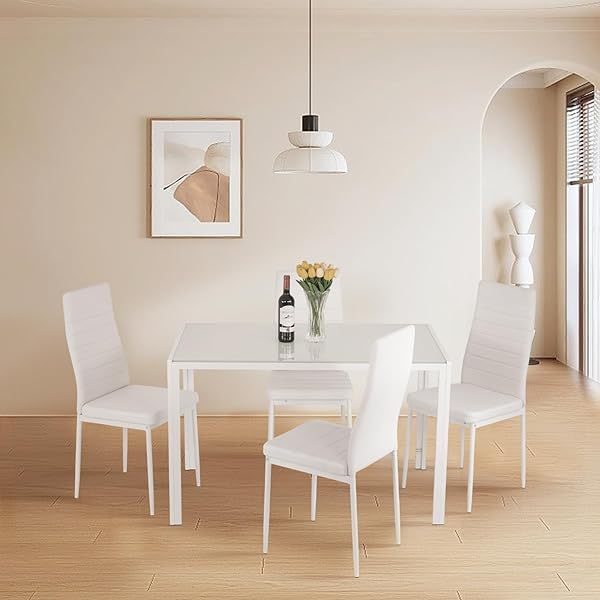 Dining Table Set Glass Dining Room Table Set  Home Furniture Rectangular Modern (Black Glass)