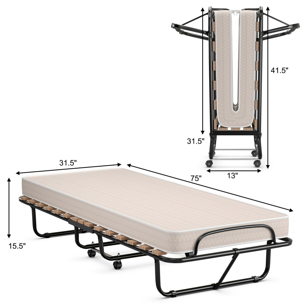 Cama plegable para invitados adicionales con colchón de espuma viscoelástica fabricada en Italia