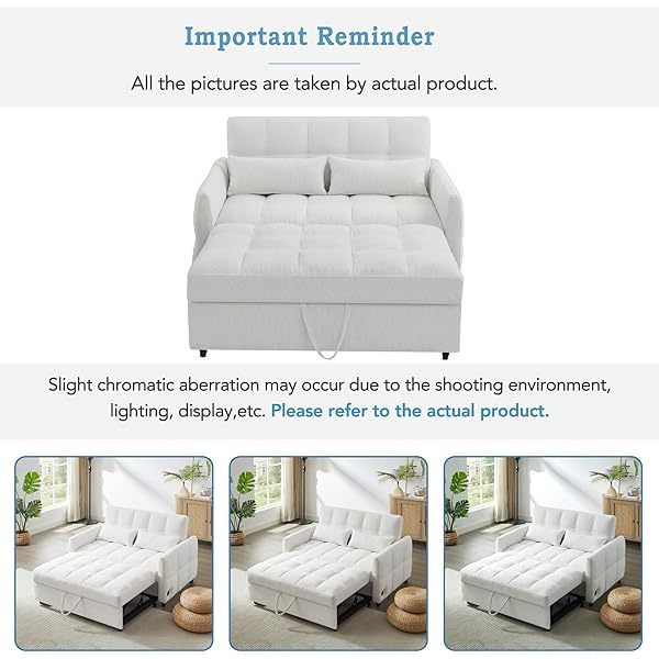 Sofá cama convertible de 52,8" con dos plazas, sofá cama capitoné 3 en 1