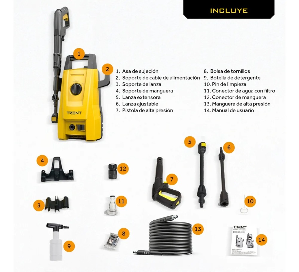 Hidrolavadora Electrica Hlt203 1400w Alta Presion 1600 Psi 110 Bar Con Accesorios
