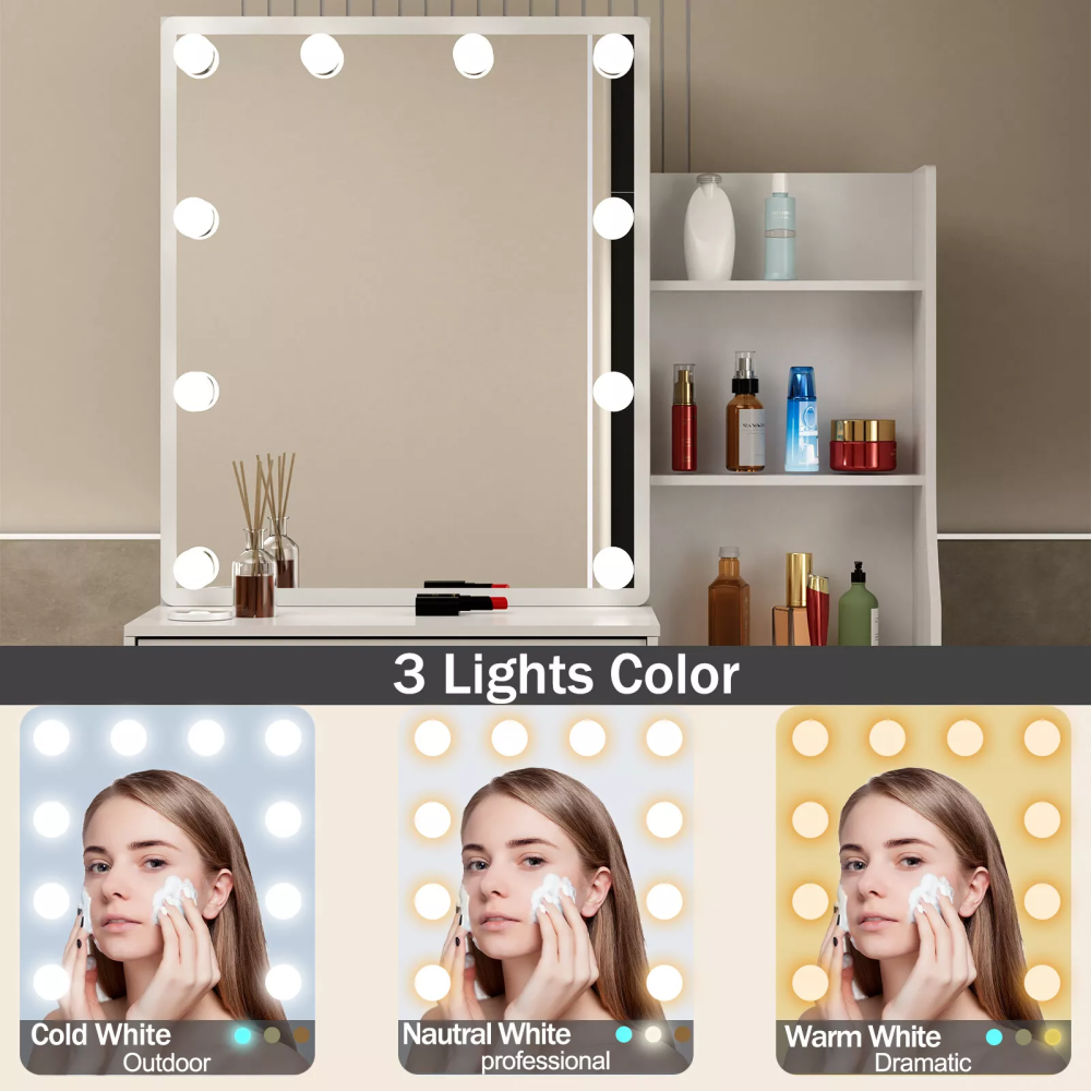 Tocador con espejo LED y 6 cajones