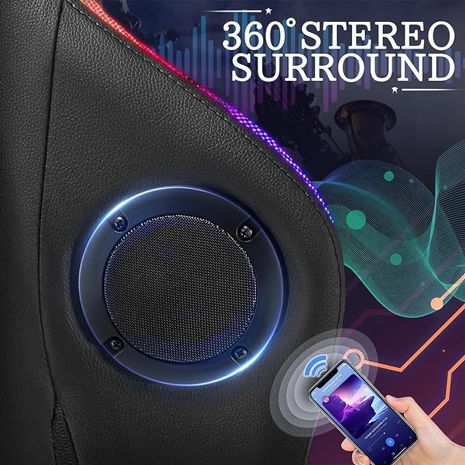 Silla para Juegos con Altavoces Bluetooth y Luces LED RGB, Silla ergonómica de Videojuegos de Masaje con reposapiés de Respaldo Alto con Soporte Lumbar Azul y Negro