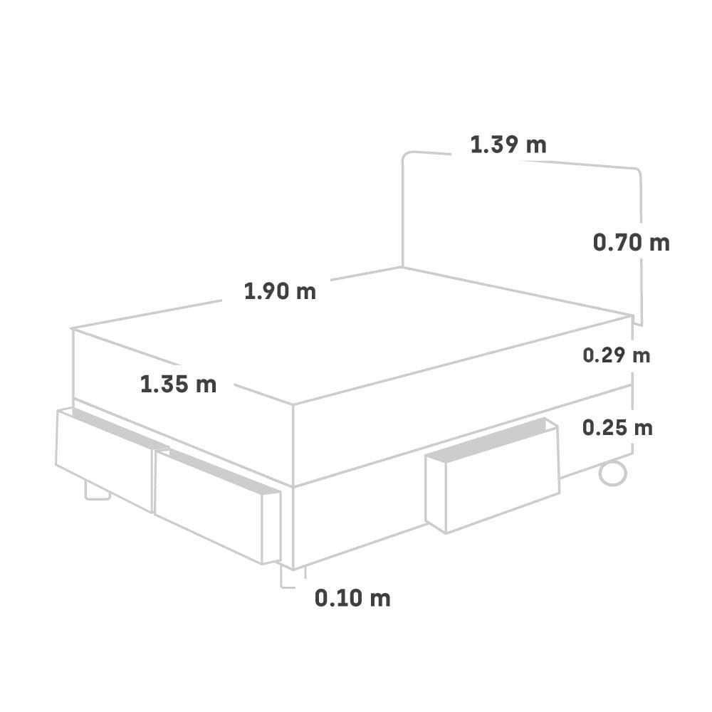 Dormitorio Pocket Max Black 2 Plazas Con Cajones + Respaldo Charcoal