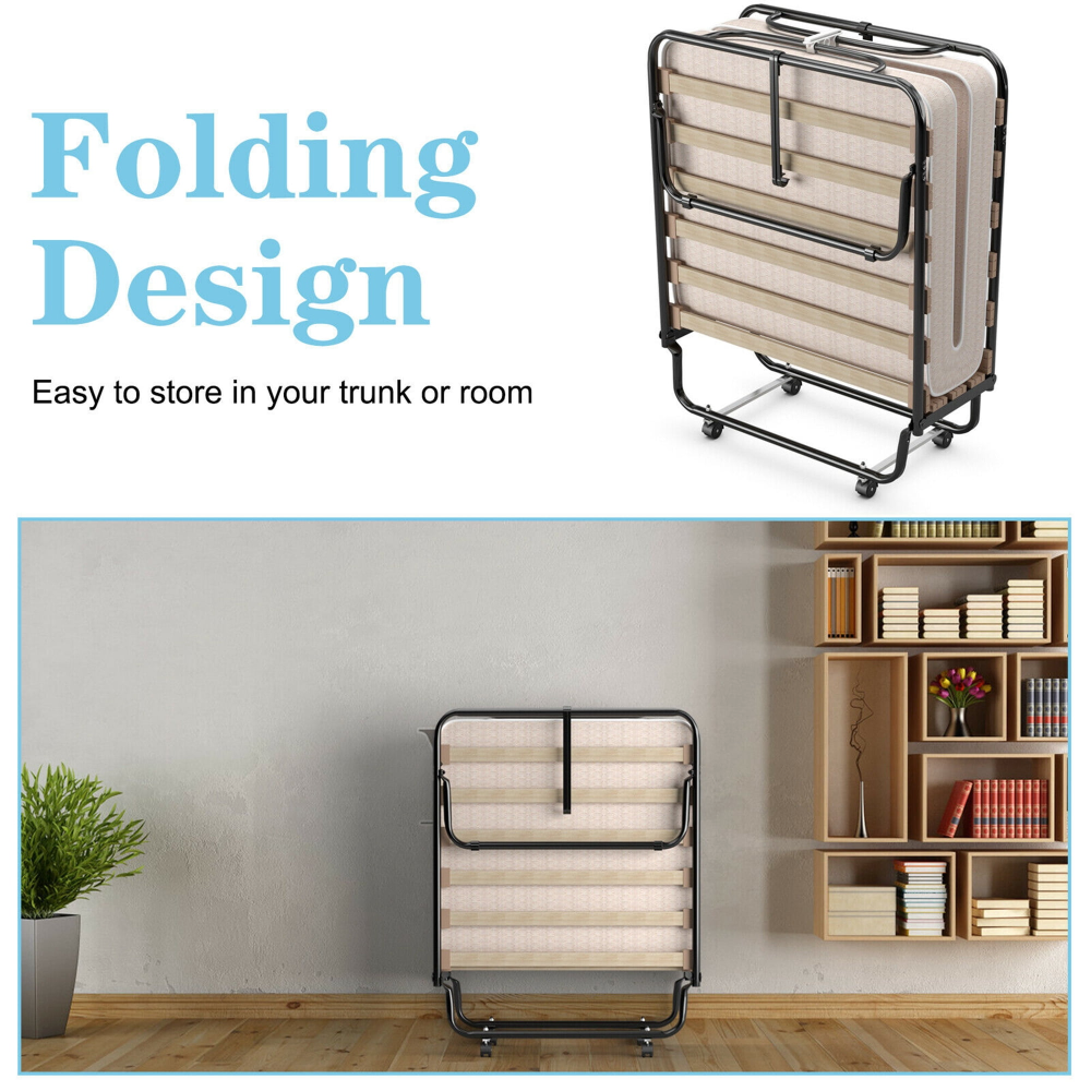Cama plegable para invitados adicionales con colchón de espuma viscoelástica fabricada en Italia