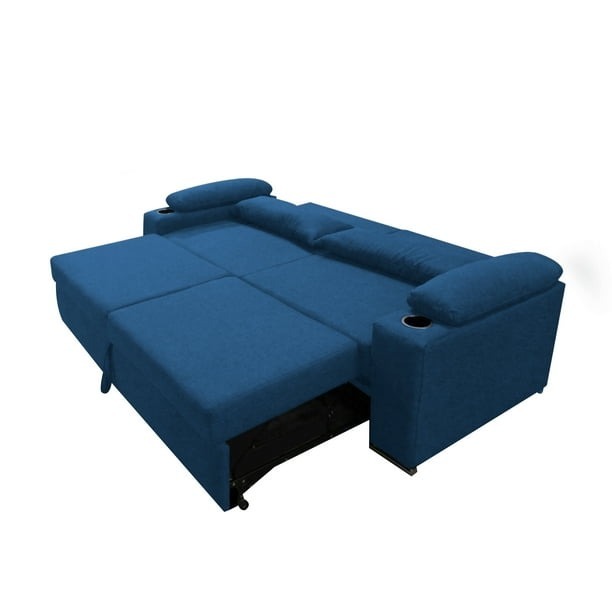 Sofa cama Matrimonial en Lino Gris Oxford Portavasos integrado