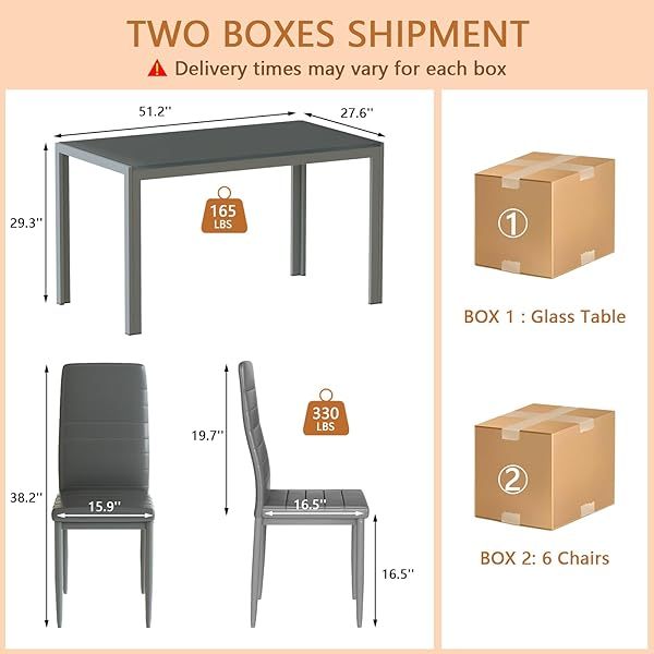 Comedor moderno de 7 piezas para 6 personas, mesa de vidrio templado y sillas de cuero sintético