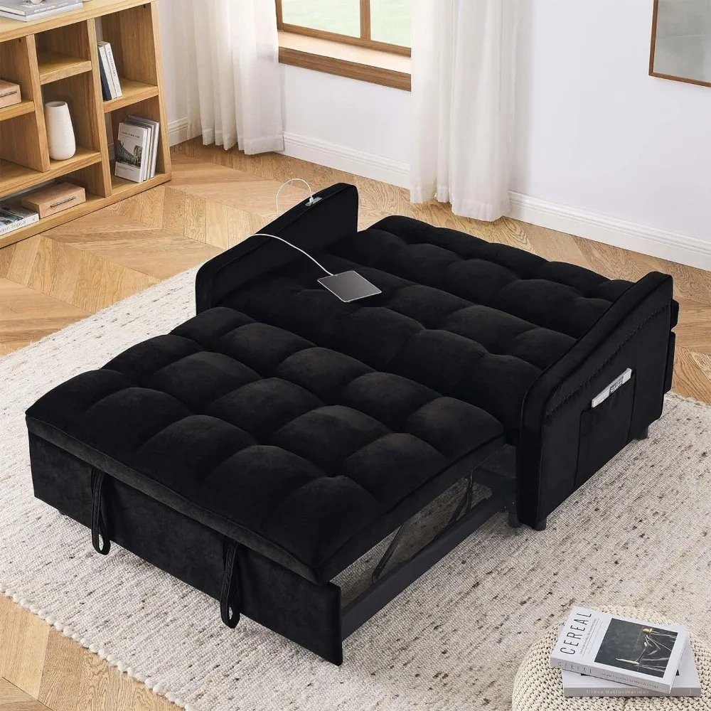 Sofá cama 3 en 1 con puerto USB y tipo C, sofá de dos plazas de 52" con cama extraíble