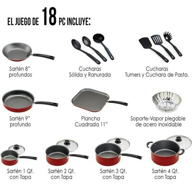 Batería de Cocina 18 piezas Primaware Gris