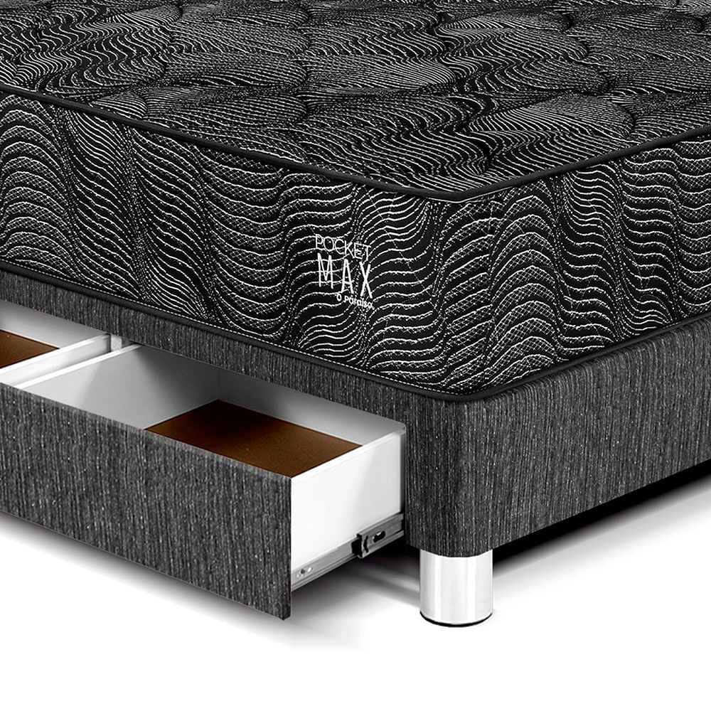 Dormitorio Pocket Max Black 2 Plazas Con Cajones + Respaldo Charcoal
