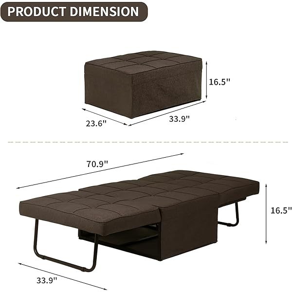 Sofá cama convertible, sillón cama futón multifuncional 4 en 1