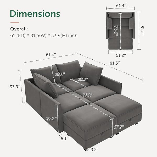 Sofá cama modular seccional con espacio de almacenamiento Sofás cama seccionales de terciopelo