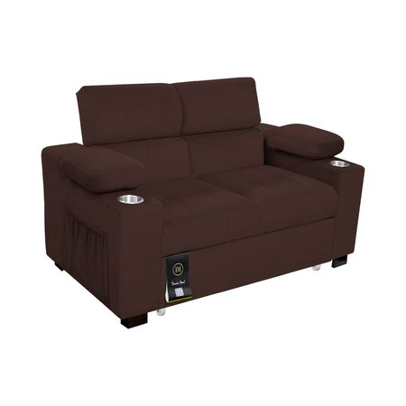 Sofá Cama Baltimore con Porta Vasos y Bolsillos Laterales 2 plz Gris Claro