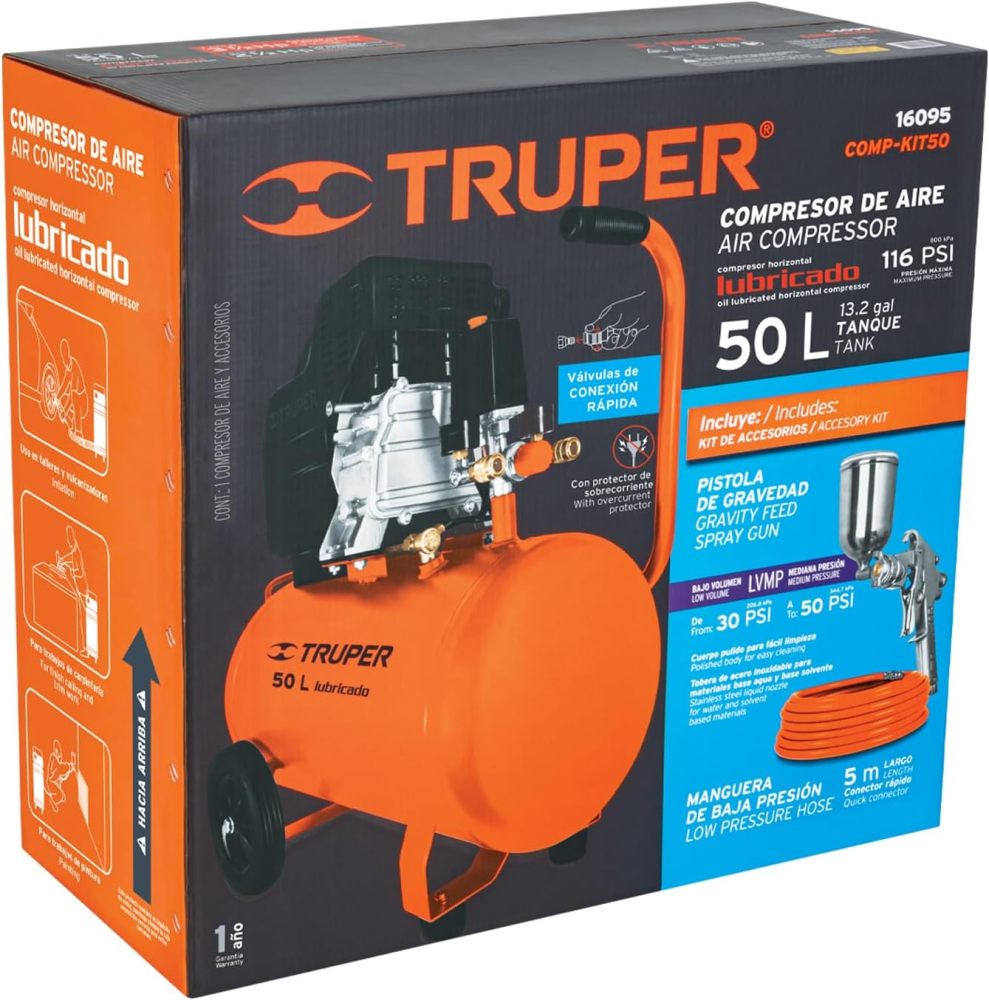 COMP-KIT50, Kit compresor 50 L, 3-1/2 HP, manguera de PVC y pistola