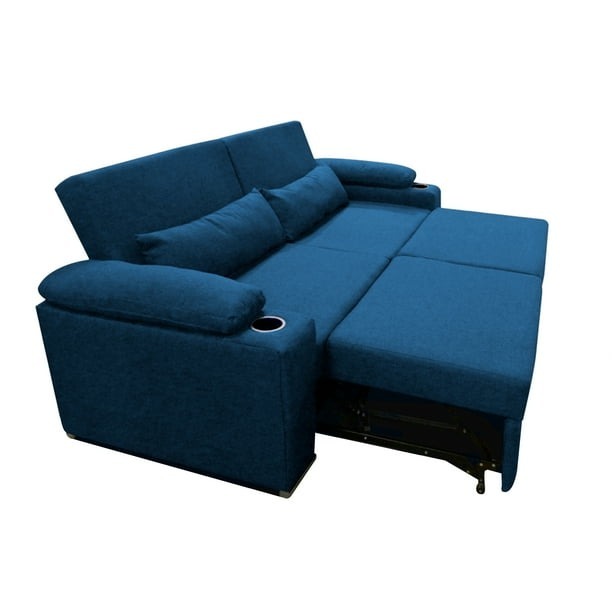 Sofa cama Matrimonial en Lino Gris Oxford Portavasos integrado