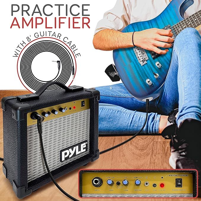 Guitarra Eléctrica con Amplificador, Madera Maciza, Incluye Accesorios Ideal para Principiantes, Tamaño Completo, Humbucker, 3 Vías, Rojo Madera