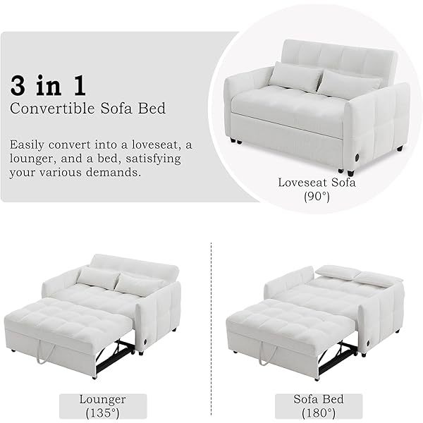 Sofá cama convertible de 52,8" con dos plazas, sofá cama capitoné 3 en 1