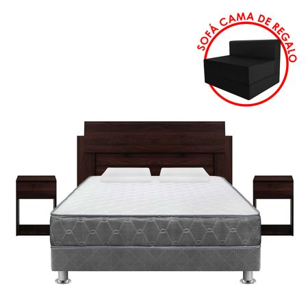 Pack Dormitorio  plazas + Veladores + Sofá Cama + Televisor LED 32" FHD