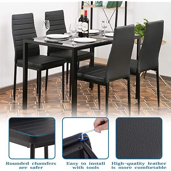 Dining Table Set Glass Dining Room Table Set  Home Furniture Rectangular Modern (Black Glass)