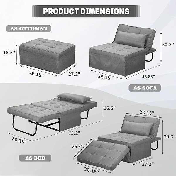 Sofá cama convertible, sillón cama futón multifuncional 4 en 1