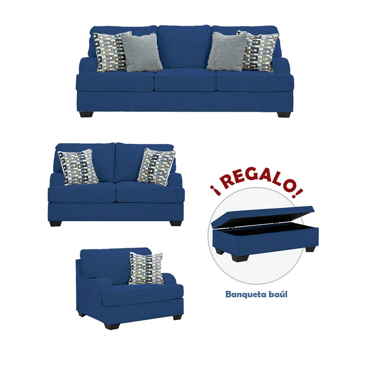 Juego de sala 3-2-1 + Banqueta baúl de regalo Irem Gris plata
