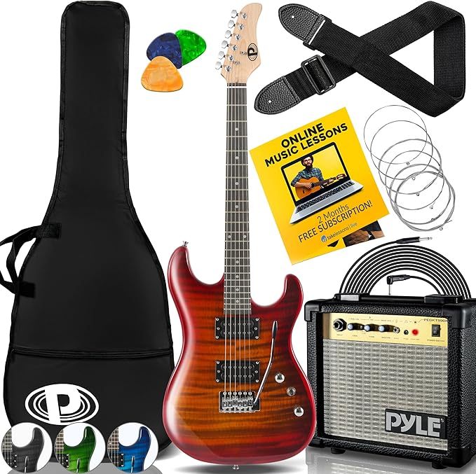 Guitarra Eléctrica con Amplificador, Madera Maciza, Incluye Accesorios Ideal para Principiantes, Tamaño Completo, Humbucker, 3 Vías, Rojo Madera
