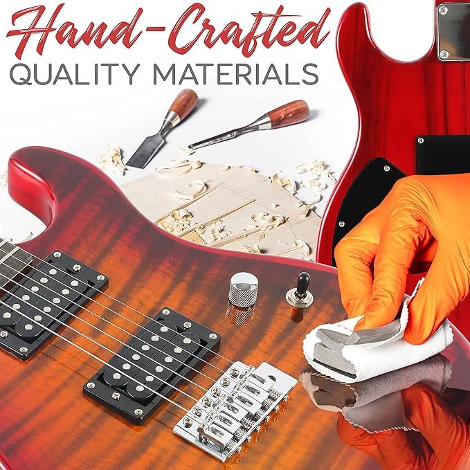 Guitarra Eléctrica con Amplificador, Madera Maciza, Incluye Accesorios Ideal para Principiantes, Tamaño Completo, Humbucker, 3 Vías, Rojo Madera