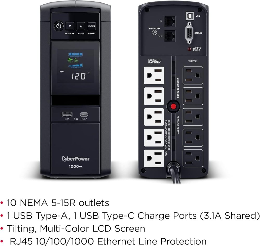 CP1000PFCLCD PFC Sinewave UPS 1000VA 600W PFC Compatible Mini